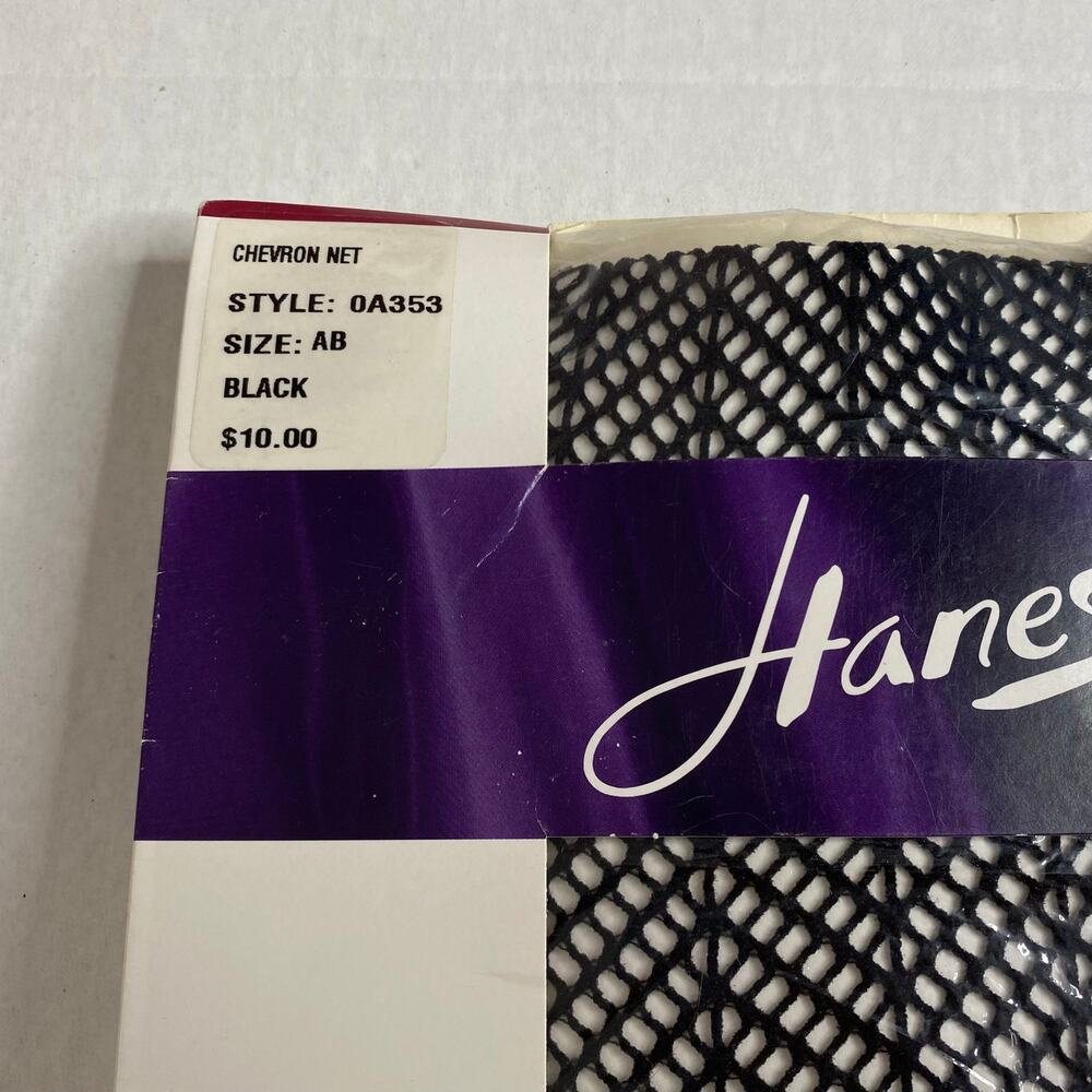 Hanes Fishnet Chevron Net Vintage Tights Black Imperfect Size AB Grunge Goth - Picture 3 of 12